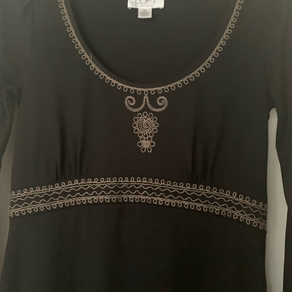 LOFT Black A-Line Dress with Bishop Sleeves
